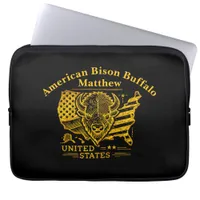 Golden Bison Illustration With USA Map and Flag Laptop Sleeve