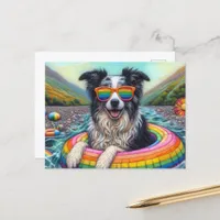 Border Collie on a Rainbow Color Float Postcard