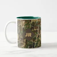 Hunting Fishing and Camping Camouflage Print Two-Tone Coffee Mug