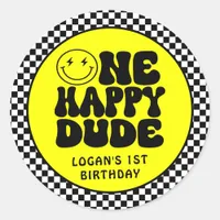 Smile Face One Happy Dude Boy 1st Birthday Classic Round Sticker