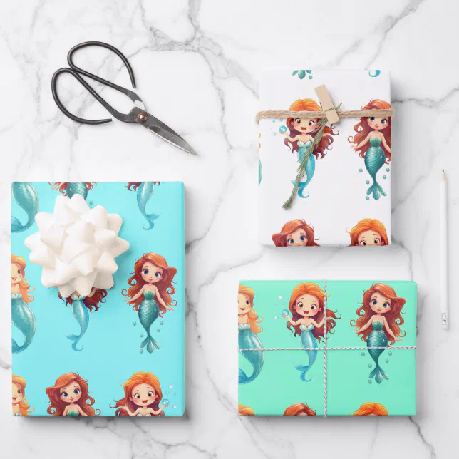 Little Mermaids Under the Sea Gift Wrapping Paper Sheets