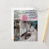 Face and Bills Abstract Mixed Media Collage Postcard