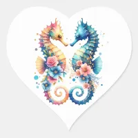 Pink, Blue and Gold Coastal Seahorse Beachy Heart Sticker