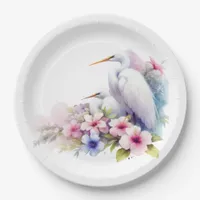 Baby Shower Tropical Egret Bird Coastal Paper Plates