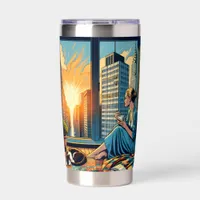 Woman Watching the Sunrise with her Cat Insulated Tumbler