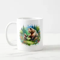 Cute Watercolor Bear and Cub Personalized Coffee Mug