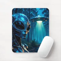 Hyper Realistic Alien and UFO in the Forest Mouse Pad