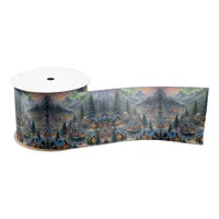 Christmas in a mountain village, polar lights  satin ribbon