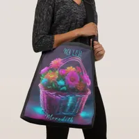 Monogram Brightly Colored Flowers in a Basket | Crossbody Bag