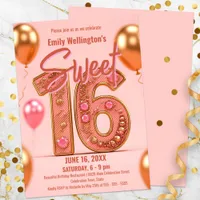 Glistening Pink and Gold Sweet 16 Celebration Invitation