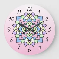 Pretty Pink and Purple Mandala  Large Clock