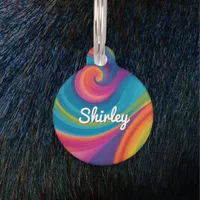 Groovy Retro Swirls Colorful Personalized Pet ID Tag