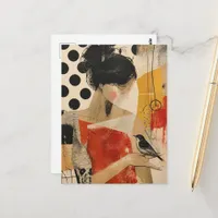 A Beautiful Woman and a Bird Postcard
