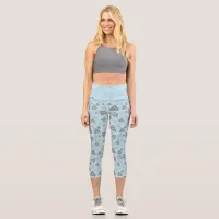 Blue Winter Celtic Knots and Snowflakes Capri Leggings