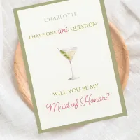 Chic Dirty Martini-Themed Maid of Honor Proposal  Card