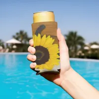 Sunflower and Horseshoe Western Wedding Favor Seltzer Can Cooler