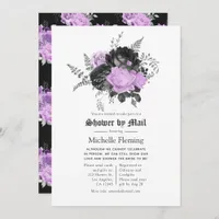 Black Purple & Silver Floral Bridal Shower by Mail Invitation