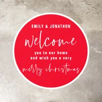 Welcome to Home Name Red White Merry Christmas Floor Decals