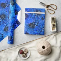 Dahlias in royal blue - floral design,  wrapping paper