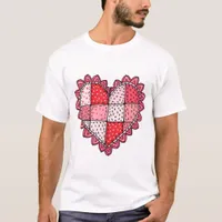 Valentine's Doodle Art Style Faux Patchwork Heart  T-Shirt