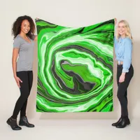 Lime Green and Black Marble like Swirls Fluid Art  Fleece Blanket