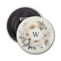 Rustic Greenery White Floral Monogram Wedding Bottle Opener