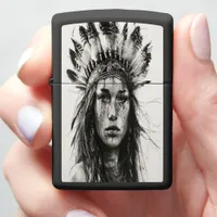 Feathered Indian warrior girl Zippo Lighter