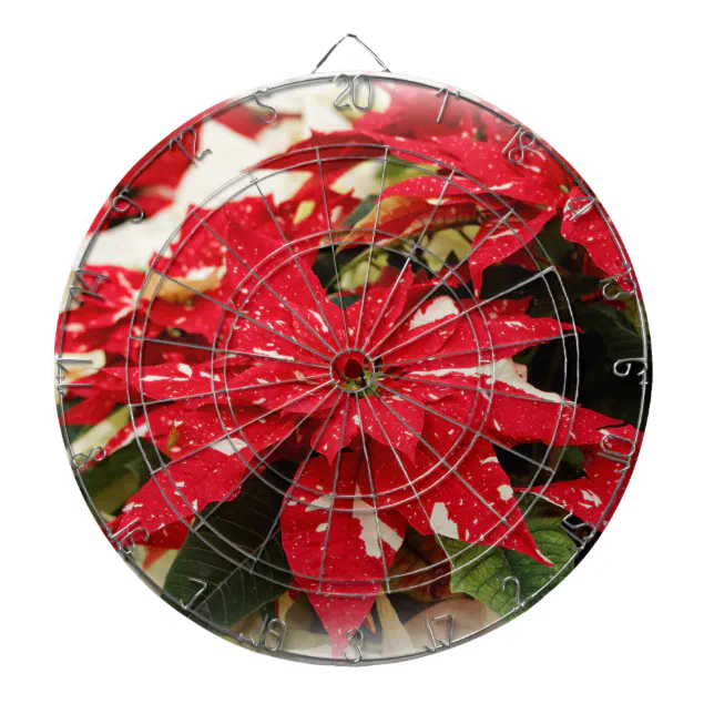 Festive Red White Floral Poinsettias Dart Board