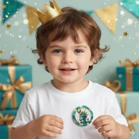 Birthday Boy Personalized Teal and Gold Dragon Button