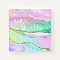 Rainbow Agate Gold Glitter Monogram Sketchbook Not Notebook