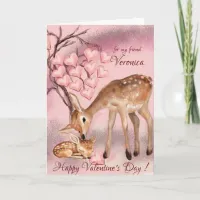 Pink Baby Deer Valentine Holiday Card