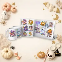 Glowing Pastel Halloween Cute Character Set Sticker