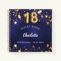 Guest book 18th birthday navy blue gold stars