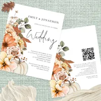 PAPER Floral Pumpkin Script QR Wedding Invitation