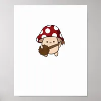 Cottagecore Aesthetic Cute Mushroom Playing Banjo  Poster