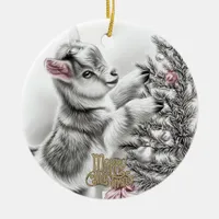 Baby Goat Christmas 8 and YOUR PHOTO Ceramic Ornament