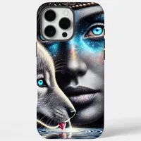 Native Warrior and Wolf Under Moonlight iPhone 16 Pro Max Case