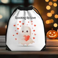 Spooking Up Love Cute Ghost Halloween  Drawstring Bag