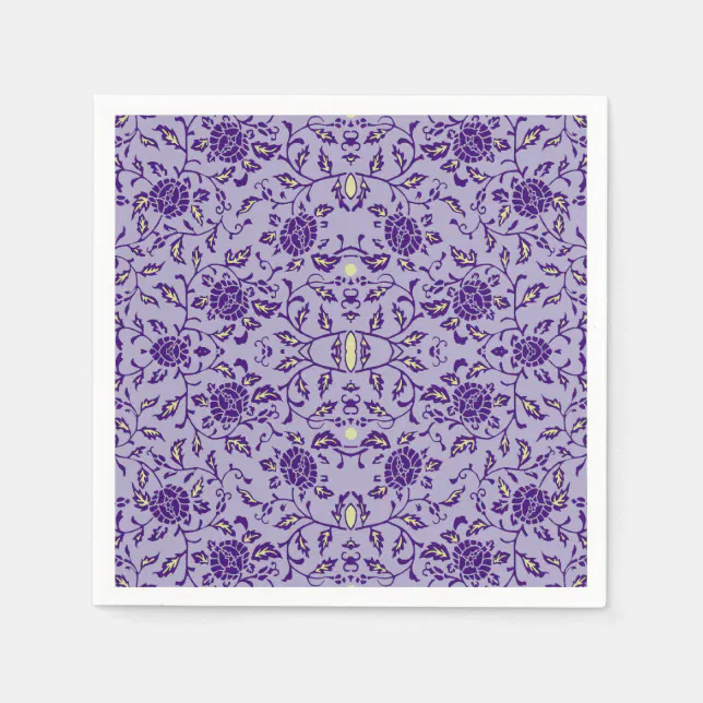 Elegant Flowery Purple Damask Paper Napkins