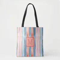 Vertical Stripe Shades Corals Color Block Monogram Tote Bag