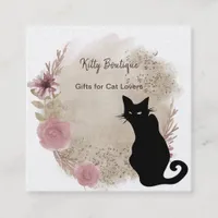 Black Cat Boho Watercolor Square Business Card