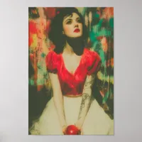 Beautiful Woman With Tattoos and an apple Poster