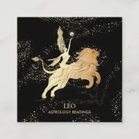 *~* LEO Zodiac Astrology Reading Black Gold Square Business Card