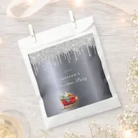 Christmas party silver glitter red sleigh name favor bag