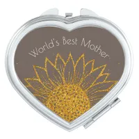 Retro Sunflower Glitter Floral Mother's Day Compact Mirror