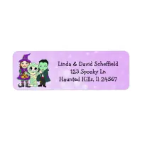 Purple Witch, Vampire and Mummy Halloween Label