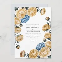 Elegant Champagne and Dusty Blue Floral Wedding Invitation