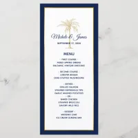 Elegant Navy Blue Gold Palm Tree Modern Wedding Menu