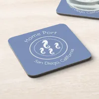 Coaster Set - Sea Horses Home Port, white on blue