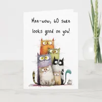 Whimsical Cats Big Eyes 60th Birthday Greeting Card